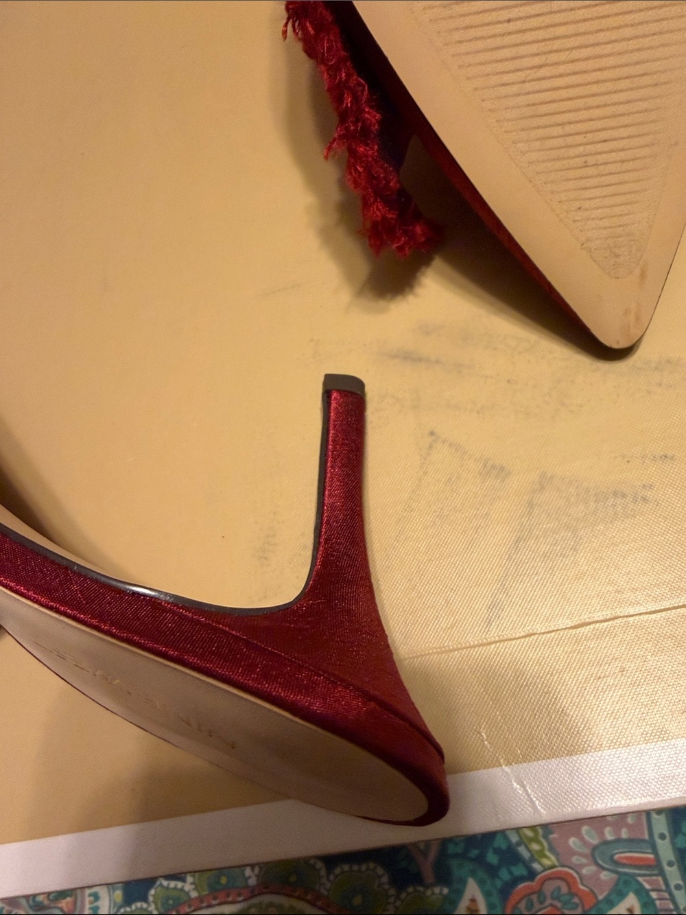 Nine West Burgundy Satin Pointed Toe Mule with Gem Accents - Picture 7 of 10